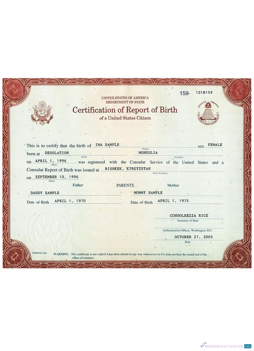 Download USA certification of report of birth Photoshop template